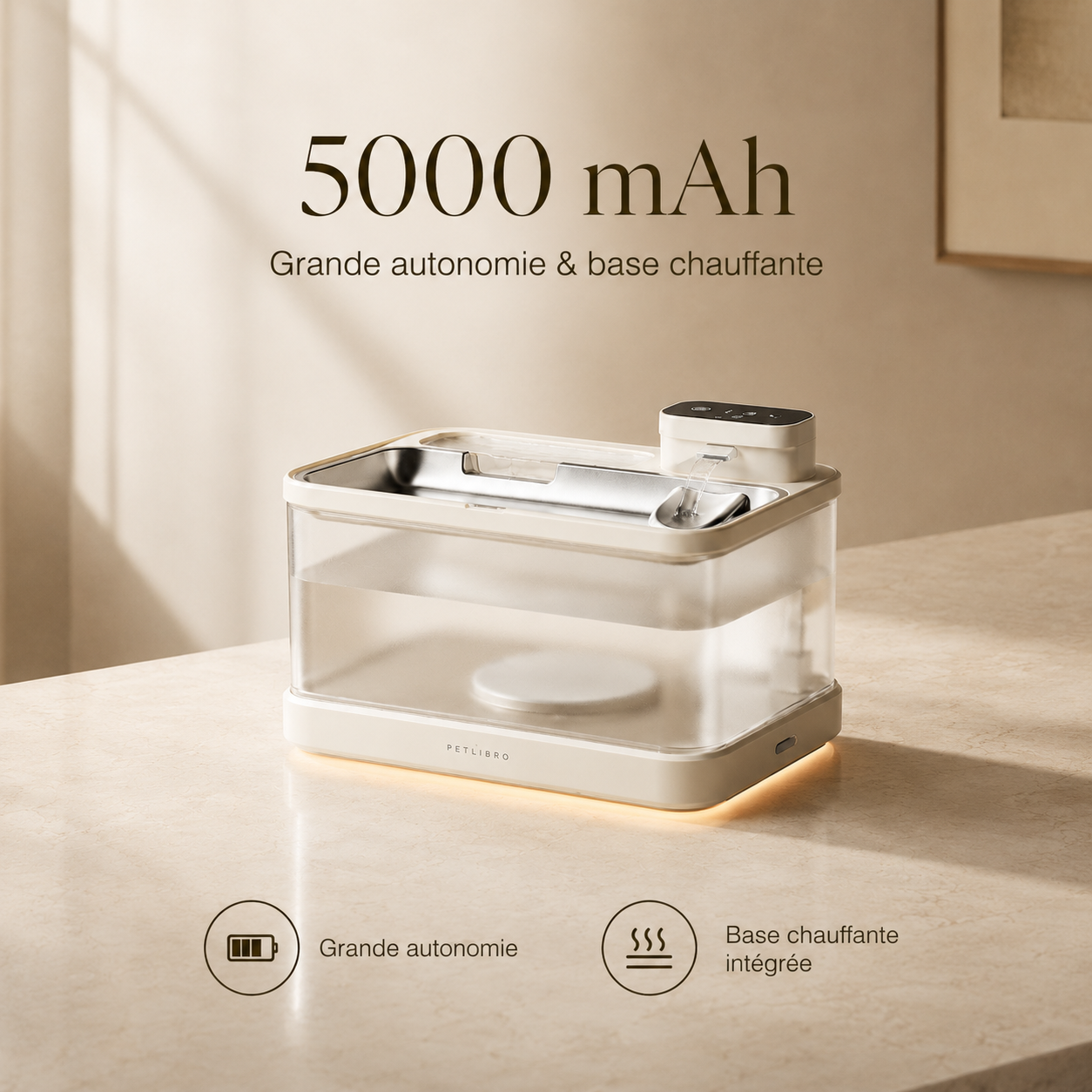 Fontaine à Eau Intelligente pour Chat – Batterie 5000 mAh & Base Chauffante
