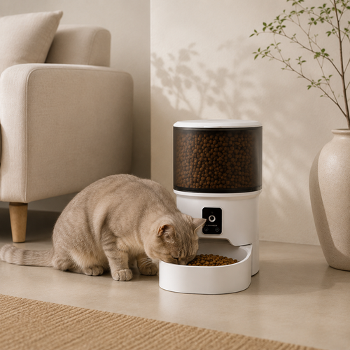 Distributeur automatique connecté pour chat avec caméra HD et application mobile